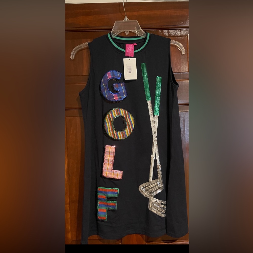 New Queen of Sparkles navy and plaid tank golf dress